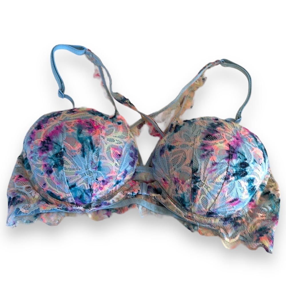 Victoria’s Secret VS PINK Multicolor Neon Floral Rainbow Lace Date Racerback Bra